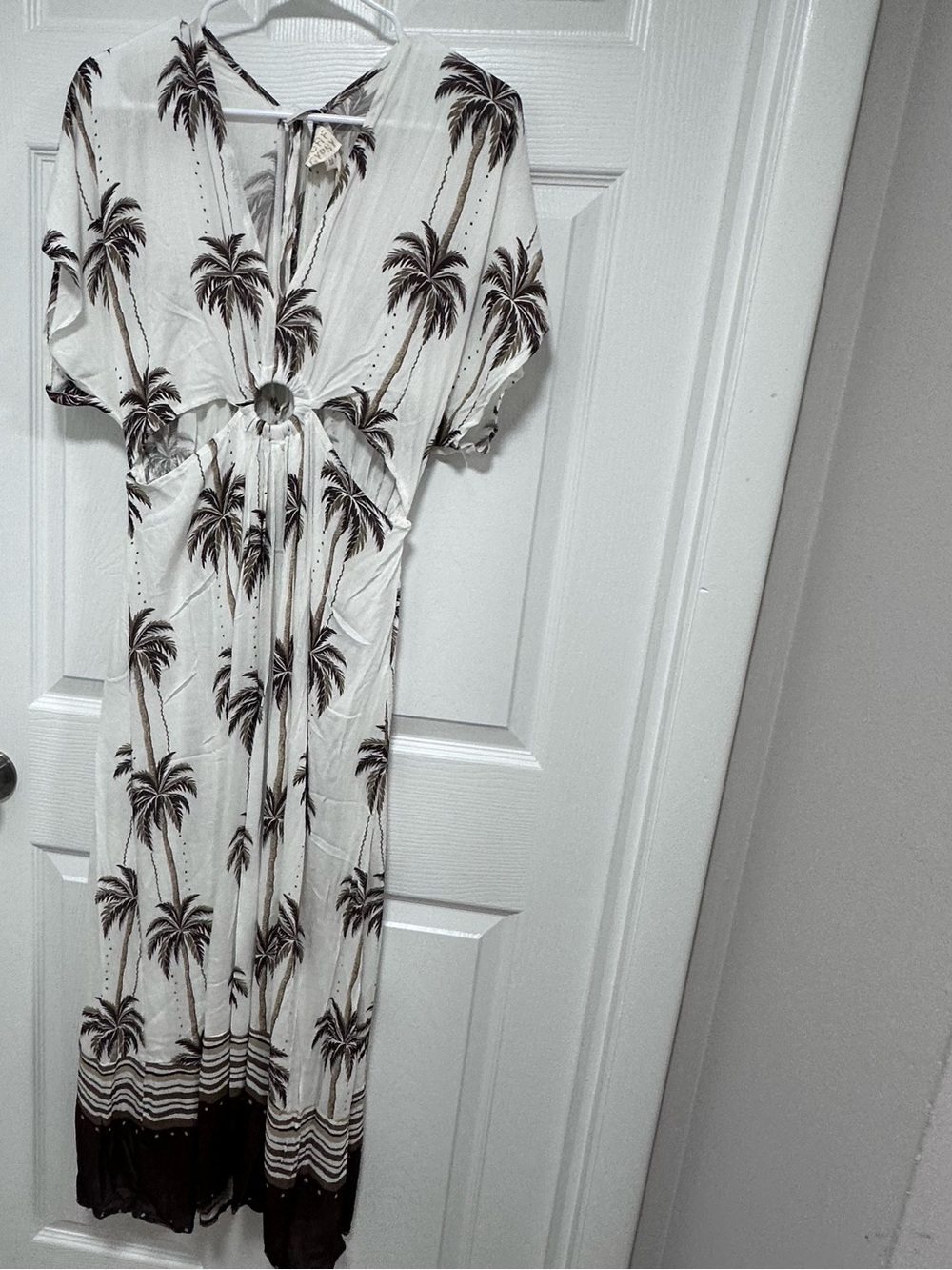 Surf Gypsy White Maxi Dress with Brown Palm Print